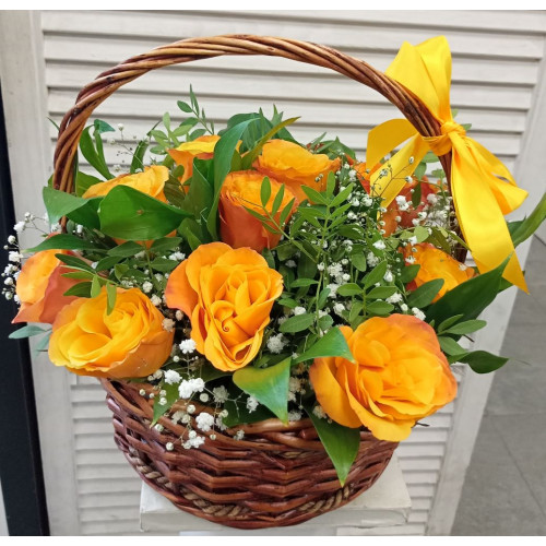 A basket of flowers on a clear morning