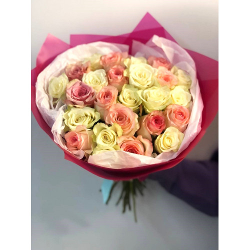 A bouquet of roses is delicate