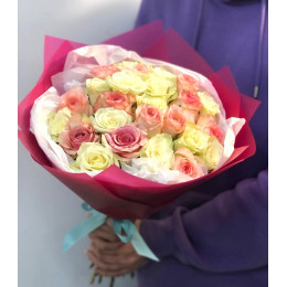 A bouquet of roses is delicate