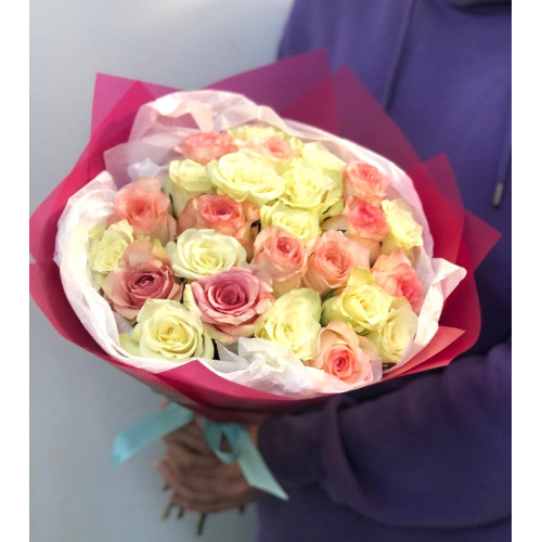 A bouquet of roses is delicate